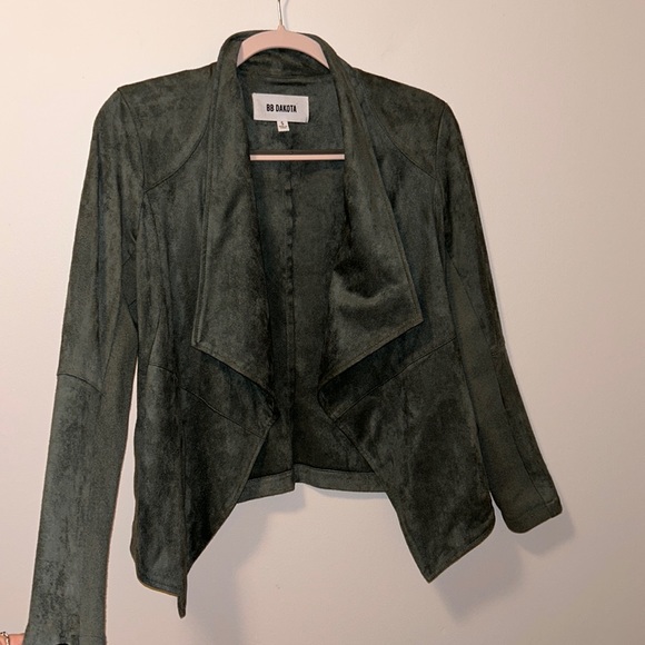 BB Dakota Wade Faux Suede Open Front Jacket Green size Small Like New - Picture 3 of 5